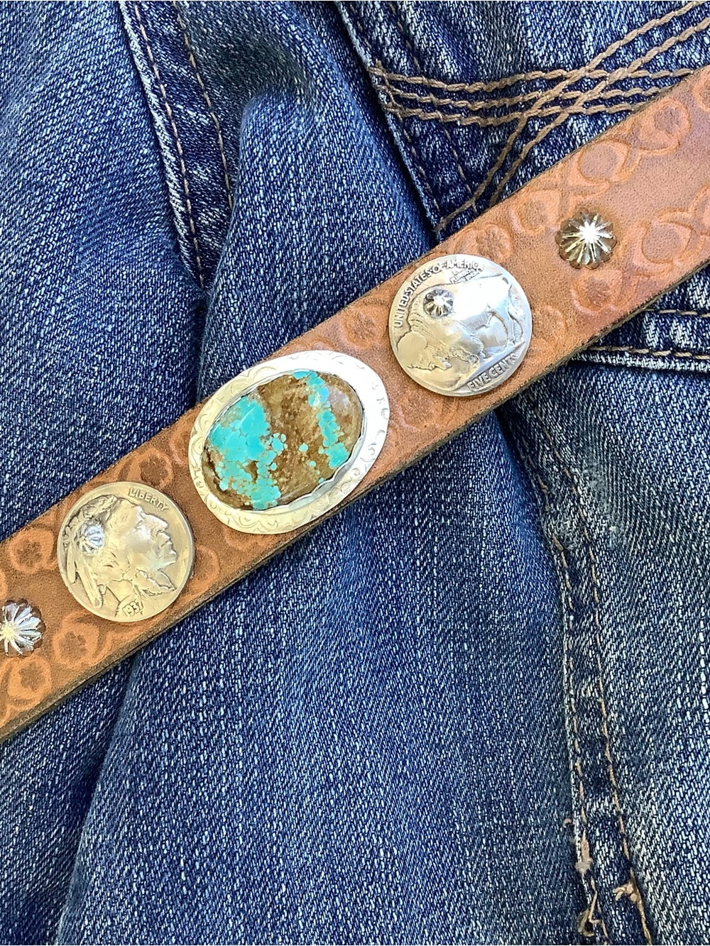 Turquoise/ coin Leather Bracelet, adjustable